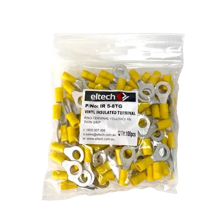 Pre-Insulated Ring Terminal – Twin – Yellow M8