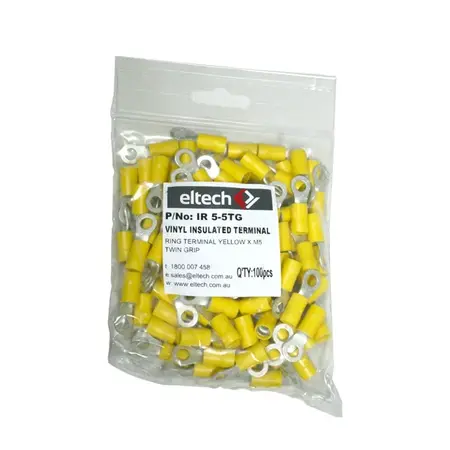 Pre-Insulated Ring Terminal – Twin – Yellow M5