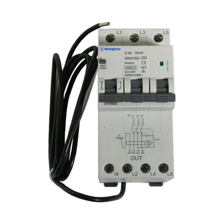 RCBO 20A 30mA 3P C Curve 10kA Chassis Mount