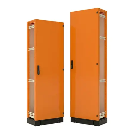 Cable chamber with door & perforated mounting plate – 300w x 2000h x 375d – Orange