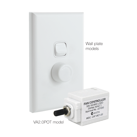 Fan Speed Controller 8 Amp | LED Power Light & Wall Plate Included | Single Phase by Fantech