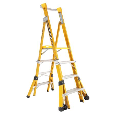 Adjustable Height Platform Ladder 2.1-2.4m | 150kg Load Capacity | Fibreglass Construction | Safety Handrail by Gorilla Hartman