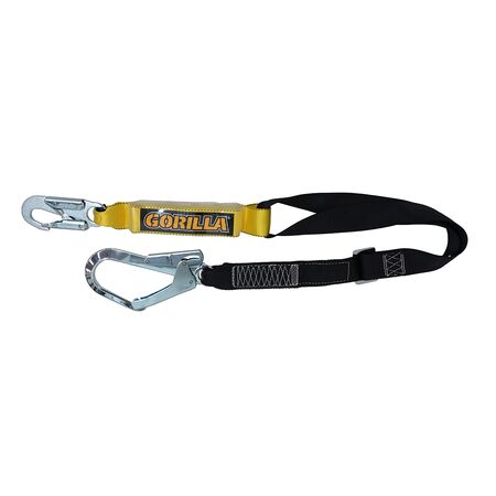 Adjustable Fall Arrest Lanyard with Scaffold Hook | 1.3 to 1.8m Length | Energy Absorbing Design & Double Action Snap Hooks by Gorilla Hartman