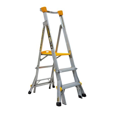 Adjustable Height Platform Ladder 0.9m-1.2m | Heavy Duty Aluminium | 180kg Load Capacity | Handrail by Gorilla Hartman
