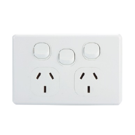 AVOL Power Point 2 Gang Single Pole | 1 Extra switch | 250VAC 10A | White | Horizontal