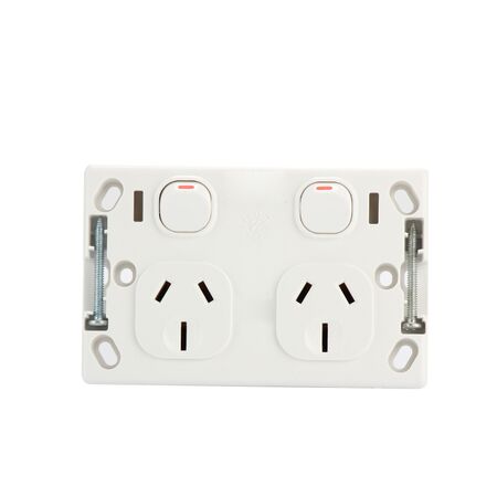 AVOL Power Point 2 Gang Double Pole | Left 10A, Right 15A | 250VAC | White | Horizontal