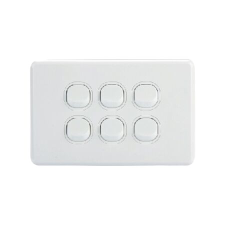 AVOL 6 Gang Light Switch 10A | White | Horizontal
