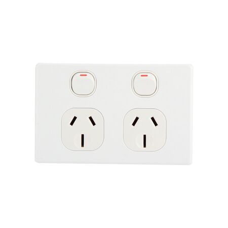 AVOL Power Point 2 Gang Double Pole | Left 10A, Right 15A | 250VAC | White | Horizontal