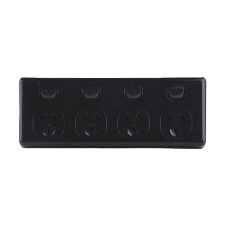 AVOL Power Point 4 Gang Double Pole | 250VAC 10A | Black | Horizontal