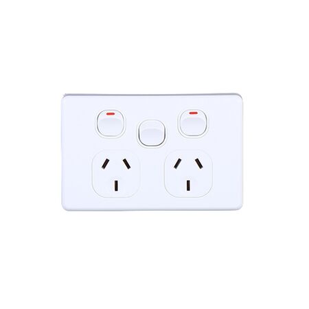 AVOL Power Point 2 Gang Double Pole | 1 Extra Switch | 250VAC 10A | White | Horizontal