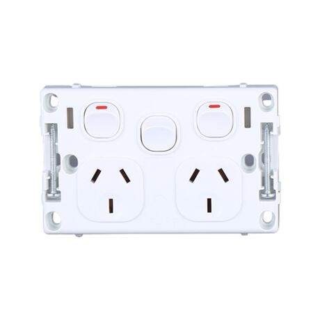AVOL Power Point 2 Gang Double Pole | 1 Extra Switch | 250VAC 10A | White | Horizontal