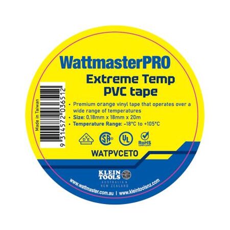 Insulation Tape PVC Extreme Temperature -18 to +105°C Width 18mm x Length 20m x Thickness 0.18mm Orange