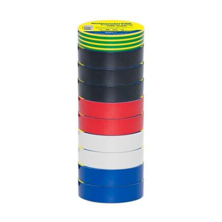 Insulation Tape PVC Extreme Temperature -18 to +105°C Width 10 rolls 18mm x Length 20m x Thickness 0.18mm Rainbow Pack