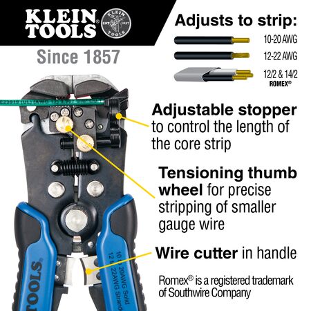 Wire Stripper and Cutter, Self-Adjusting