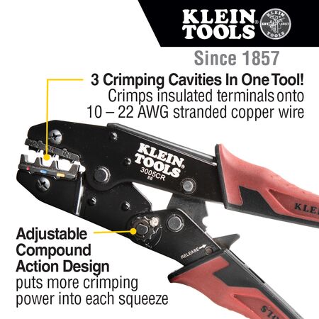 Ratcheting Crimper, 10-22 AWG - Insulated Terminals