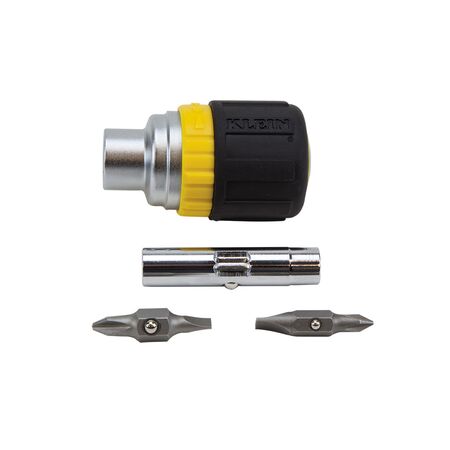 Multi-Bit Ratcheting Screwdriver, 6-in-1, Stubby, Ph., Sl., Nut Bits