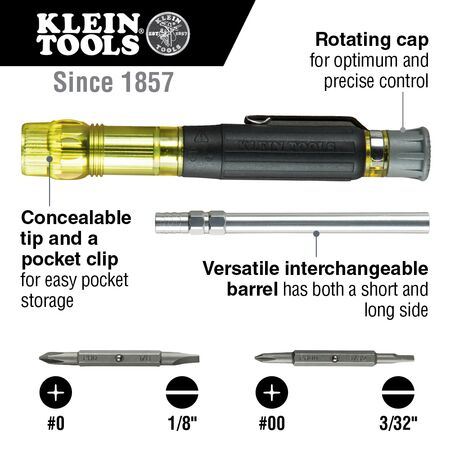 Multi-Bit Electronics Pocket Screwdriver, 4-in-1, Ph., Sl. Bits