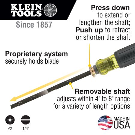 Adjustable Screwdriver, No. 2 Phillips, 6.4 mm Slotted