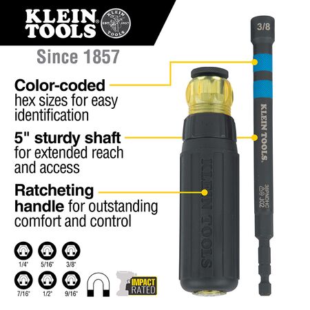 Hollow Magnetic Colour-Coded Ratcheting Power Nut Drivers, 6-Piece