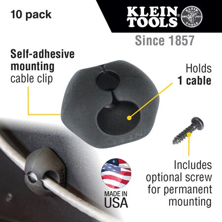 Self-Adhesive Cable Mounting Clips, 1-Slot (10-Pack)