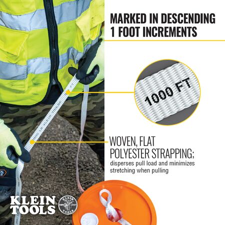 Conduit Measuring Pull Tape, 2500 lbs x 1000 ft