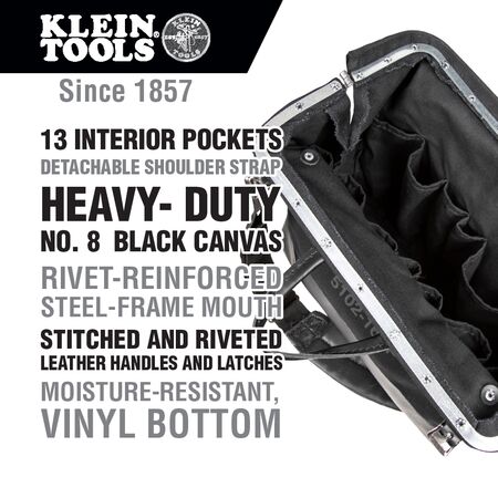 Deluxe Tool Bag, Black Canvas, 13 Pockets, 40.6 cm