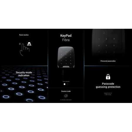 AJAX KEYPAD FIBRA BLACK | Capacitive Touch | 100 Personal Codes | IP50 Protection | by Dicker Data