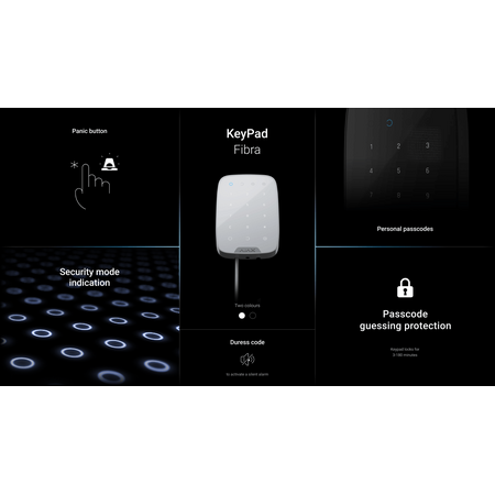 AJAX Fibra Keypad White | Capacitive Touch Sensor | Up to 100 Codes | IP50 Protection | by Dicker Data