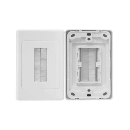 Flat Brush Bristle Cable Wallplate | Durable Plastic | Conceals Wall Openings | Neutral Finish | by Dicker Data