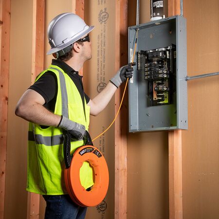 Fibreglass Fish Tape with Spiral Steel Leader, 15 m