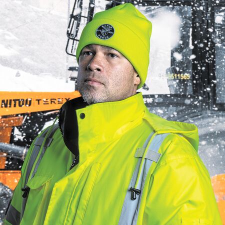 Heavy Knit Hat, High-Visibility Yellow, Patch Logo
