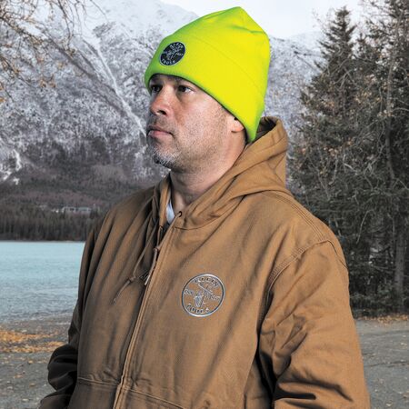 Heavy Knit Hat, High-Visibility Yellow, Patch Logo