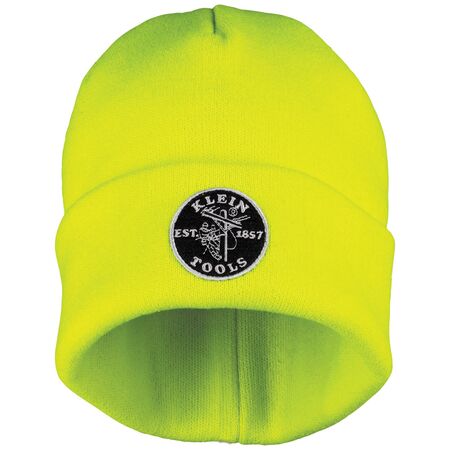 Heavy Knit Hat, High-Visibility Yellow, Patch Logo