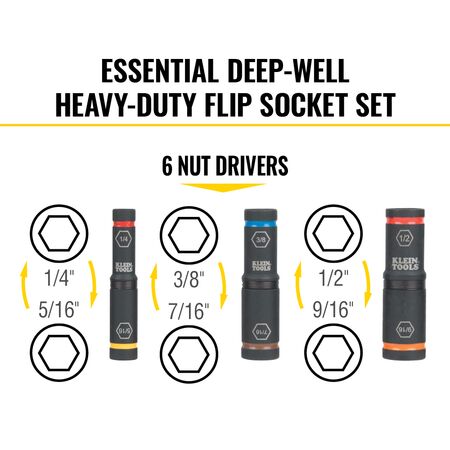 KNECT™ Essential Deep-Well Heavy-Duty Flip Socket Set, SAE 7-Piece