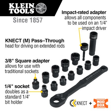 KNECT™ 3/8-Inch Drive Impact-Rated Pass Through Socket Set, 15-Piece