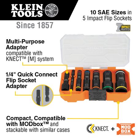 KNECT™ Flip-10 Heavy Duty Flip Impact Socket Set, SAE, 8-Piece