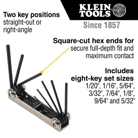 Folding Hex Key Set, 8-Key, SAE Sizes
