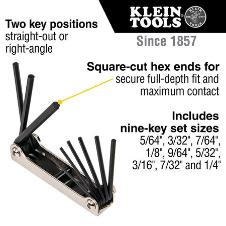 Folding Hex Key Set, 9-Key, SAE Sizes