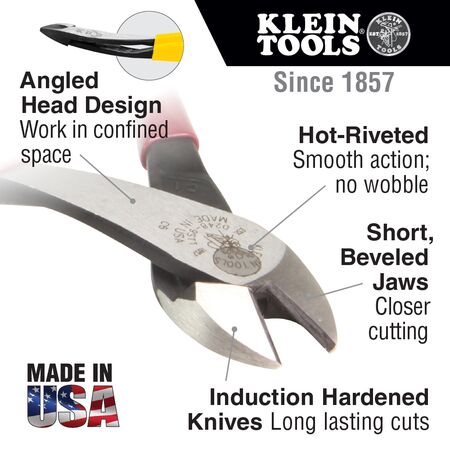 Diagonal Cutting Pliers, Angled Head, Short Jaw, 20.5 cm