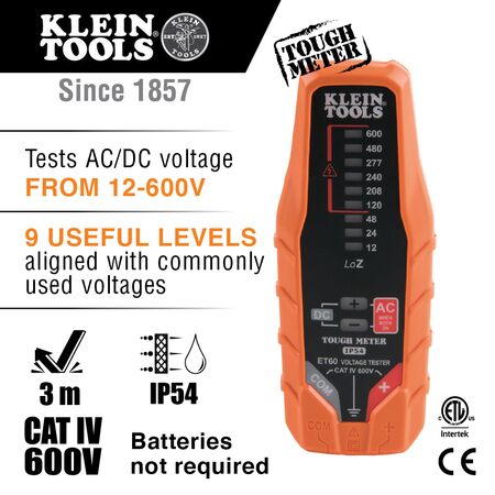 Electronic AC/DC Voltage Tester, 12 to 600V
