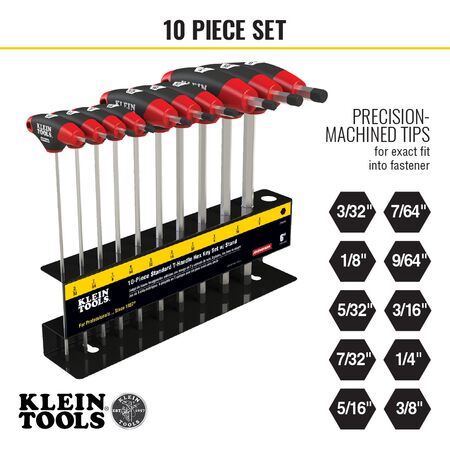 Hex Key Set, SAE T-Handle, 15.2 cm with Stand, 10-Piece