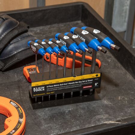 Hex Kit Set, Metric, Ball End T-Handle, 15.2 cm with Stand, 8-Piece