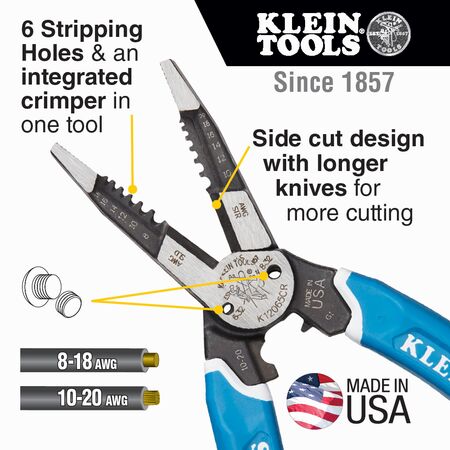 Klein-Kurve™ Heavy-Duty Wire Stripper / Cutter / Crimper Multi Tool, 8-20 AWG