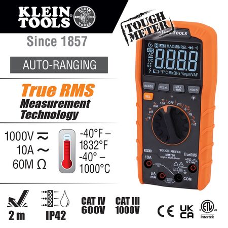 Digital Multimeter, TRMS Auto-Ranging, 1000V, Temp, Low Impedance