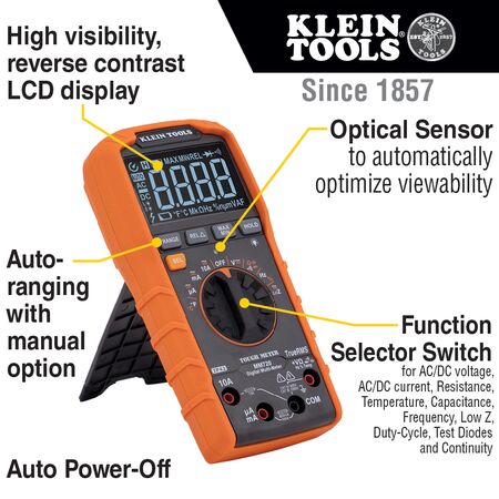 Digital Multimeter, TRMS Auto-Ranging, 1000V, Temp, Low Impedance