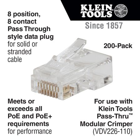 Pass-Thru™ Modular Data Plugs, RJ45-CAT6, 200-Pack