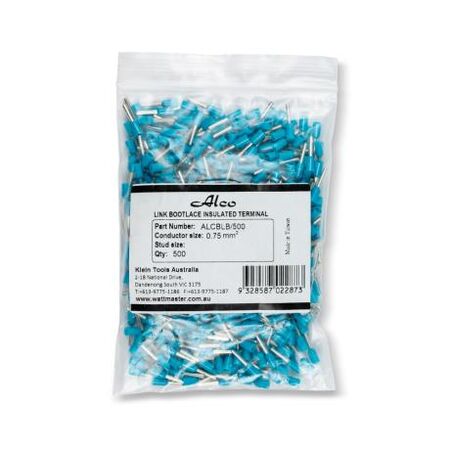 Bootlace Terminal Pre-Insulated Blue 0.75mm² Length 8mm 500 Pack