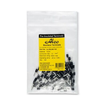 Bootlace Terminal Pre-Insulated Black 1.5mm² Length 8mm 100 Pack