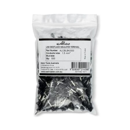 Bootlace Terminal Pre-Insulated Black 1.5mm² Length 8mm 500 Pack
