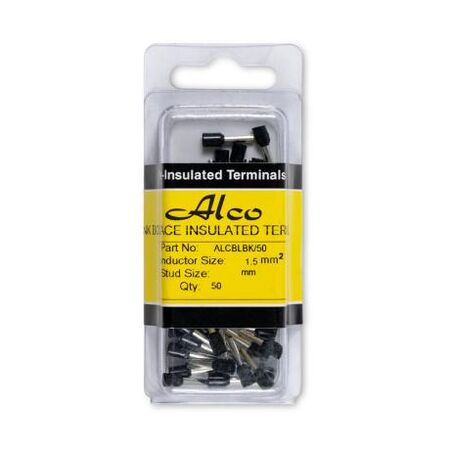 Bootlace Terminal Pre-Insulated Black 1.5mm² Length 8mm 50 Pack
